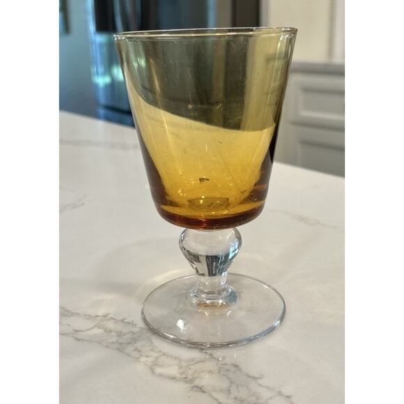 Vtg Set Of 4 Amber Crystal Iced Tea Glasses Bubble Accent Stems 3 Lg And 1 Small - Picture 4 of 11